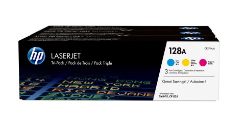 Hewlett-Packard HP 128A zestaw 3 oryginalnych wkładów z tonerem LaserJet: błękitny/purpurowy/żółty
