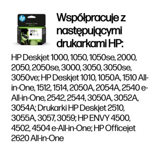 Hewlett-Packard Tusz HP czarny HP 301XL, HP301XL=CH563EE, 480 str.,8 ml