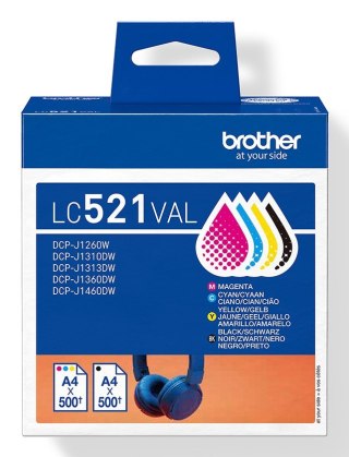 Brother Brother LC521VAL nabój z tuszem 4 szt. Oryginalny Czarny, Cyjan, Purpurowy, Żółty