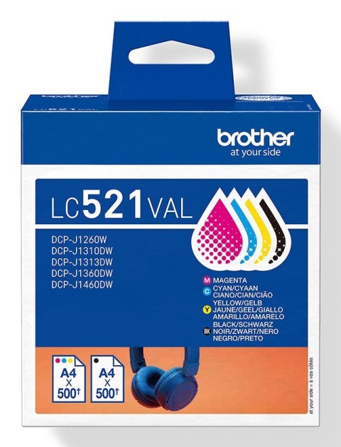 Brother Brother LC521VAL nabój z tuszem 4 szt. Oryginalny Czarny, Cyjan, Purpurowy, Żółty