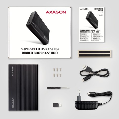AXAGON AXAGON EE35-GTR USB-C 3.2 Gen 1 - SATA 6G, Obudowa Zewnętrznego Dysku Twardego 3.5", Ryflowana - Czarna
