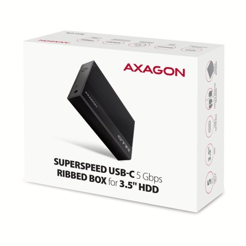 AXAGON AXAGON EE35-GTR USB-C 3.2 Gen 1 - SATA 6G, Obudowa Zewnętrznego Dysku Twardego 3.5", Ryflowana - Czarna