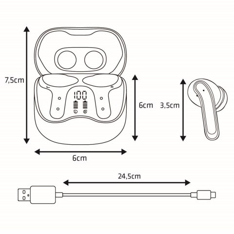 AUDIOCORE Słuchawki bezprzewodowe Audiocore, hybrydowe ANC, ENC, 6 mikrofonów, etui ładujące, Tuya, AC591 PRO