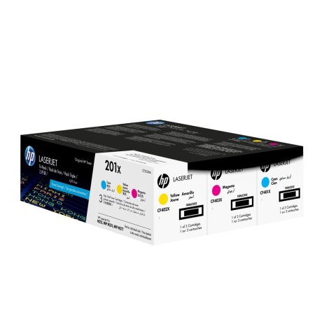 Hewlett-Packard HP 201X - zestaw 3 oryginalnych wkładów z tonerem LaserJet XL, błękitny/purpurowy/żółty