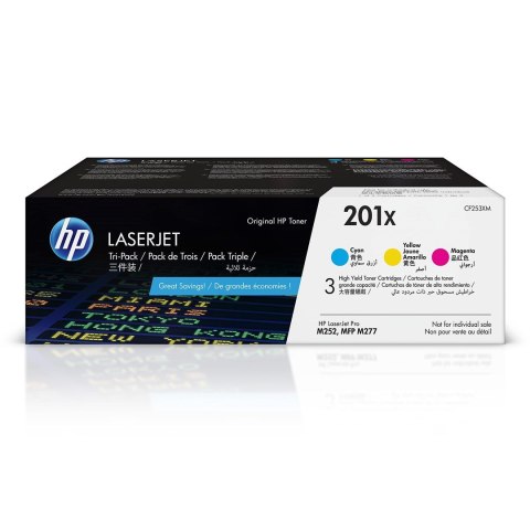 Hewlett-Packard HP 201X - zestaw 3 oryginalnych wkładów z tonerem LaserJet XL, błękitny/purpurowy/żółty