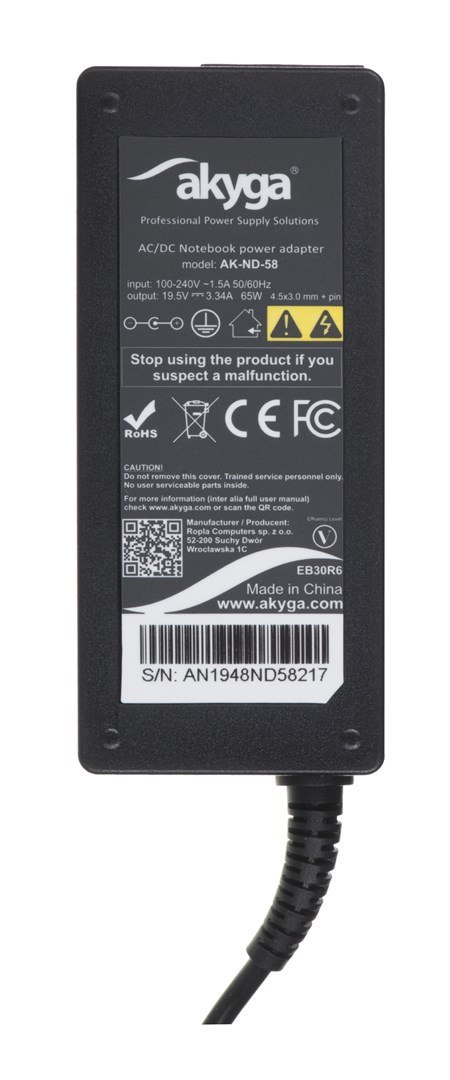Akyga Zasilacz sieciowy Akyga AK-ND-58 do notebooka DELL (19,5 V; 3,33 A; 65W; 4.5 mm x 3 mm)