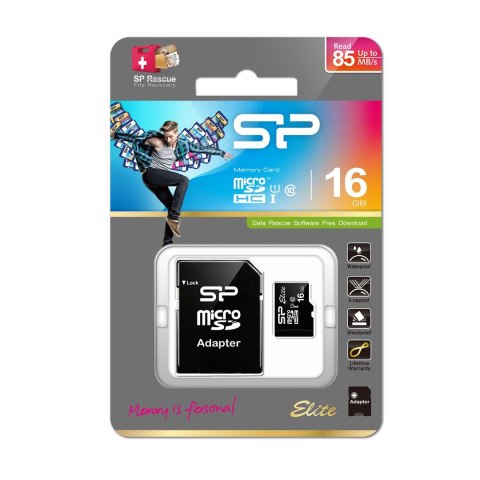 Silicon Power Karta pamięci Silicon Power microSDHC Elite 16GB CL10 UHS-1 (U1) + ADAPTER microSD-SD (SP016GBSTHBU1V10SP)