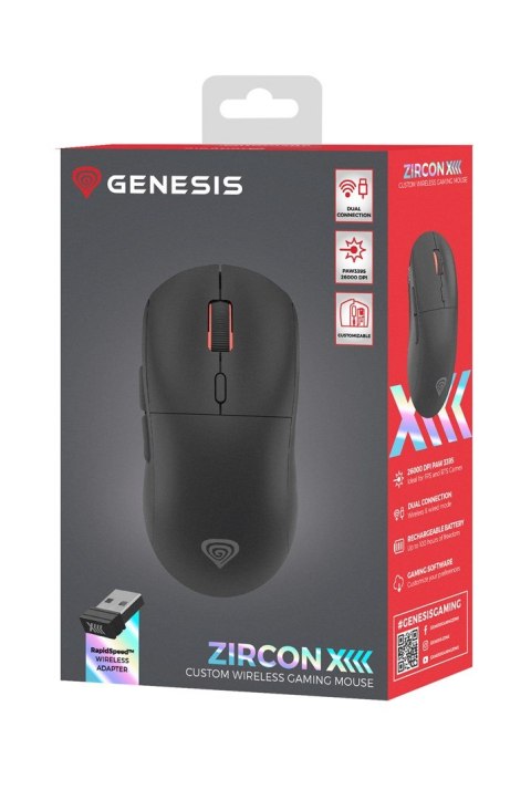 GENESIS GENESIS Zircon XIII myszka Gaming Oburęczny RF Wireless + USB Type-C Optyczny 26000 DPI