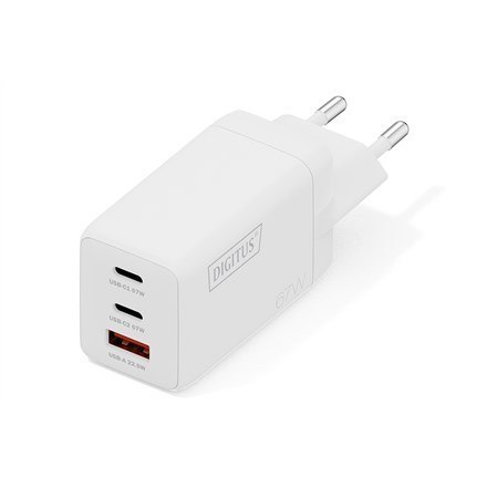 DIGITUS Digitus Ładowarka sieciowa GaN II 67W | 2x USB-C, 1x USB-A | PD 3.0, QC 3.0 | Biała