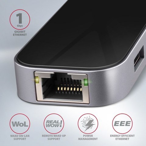 AXAGON Axagon HMC-6GL stacja dokująca USB 3.2 Gen 1 (3.1 Gen 1) Type-C Czarny, Szary