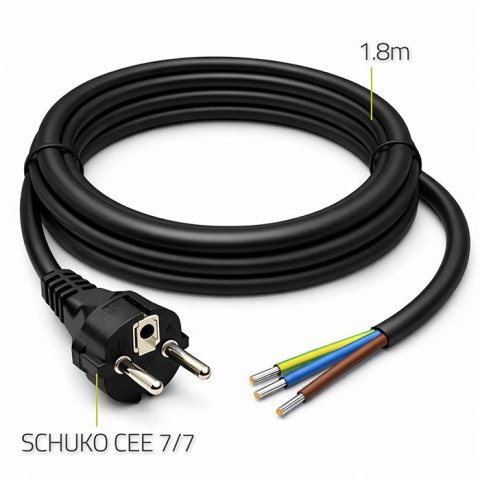 Qoltec Kabel zasilający SCHUKO CEE 7/7 (E/F) | miedź Cu | odizolowany lutowany | 3x1.5mm2 | 1.8m