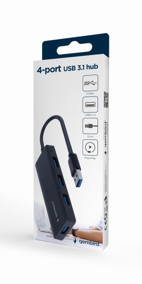 Gembird HUB 4-portowy USB 3.2 (Gen.1) czarny