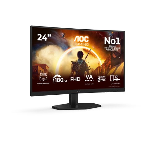 AOC AOC G4 23.6" VA FHD 180Hz monitor komputerowy 59,9 cm (23.6") 1920 x 1080 px Full HD LCD Czarny, Czerwony