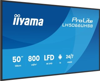 IIYAMA Iiyama LH5066UHSB-B1AG signage display Płaski panel Digital Signage 127 cm (50") LCD Wi-Fi 800 cd/m2 4K Ultra HD Czarny Procesor