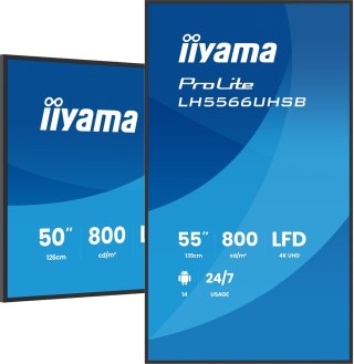 IIYAMA Iiyama LH5566UHSB-B1AG signage display Płaski panel Digital Signage 139,7 cm (55") LCD Wi-Fi 800 cd/m2 4K Ultra HD Czarny Proces