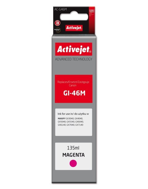 Activejet Activejet AC-G46M Buteleczka z tuszem z atramentem (zamiennik Canon GI-46M; Supreme; 135 ml; czerwony)