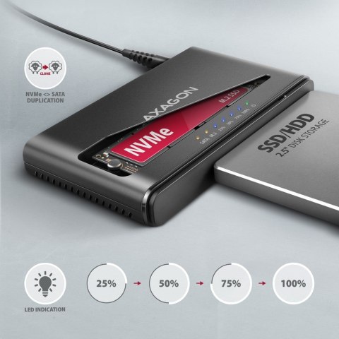 AXAGON Axagon ADSA-CC USB-C 10Gbps - NVMe M.2 SSD & SATA 2.5/3.5 SSD/HDD CLONE MASTER 2 - Digital/Daten - NVMe USB 3.2 Gen 2 (3.1 Gen 2