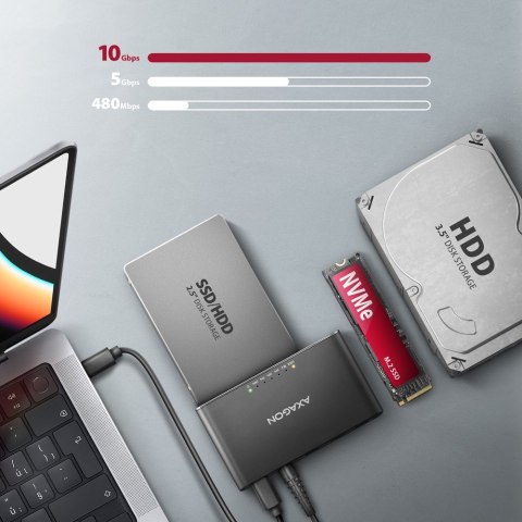 AXAGON Axagon ADSA-CC USB-C 10Gbps - NVMe M.2 SSD & SATA 2.5/3.5 SSD/HDD CLONE MASTER 2 - Digital/Daten - NVMe USB 3.2 Gen 2 (3.1 Gen 2