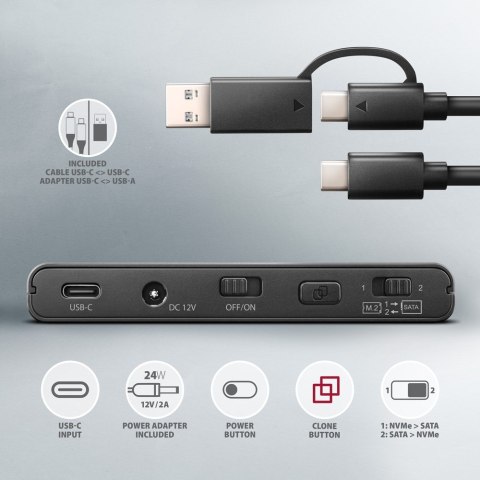 AXAGON Axagon ADSA-CC USB-C 10Gbps - NVMe M.2 SSD & SATA 2.5/3.5 SSD/HDD CLONE MASTER 2 - Digital/Daten - NVMe USB 3.2 Gen 2 (3.1 Gen 2