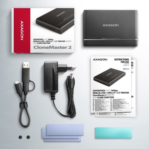 AXAGON Axagon ADSA-CC USB-C 10Gbps - NVMe M.2 SSD & SATA 2.5/3.5 SSD/HDD CLONE MASTER 2 - Digital/Daten - NVMe USB 3.2 Gen 2 (3.1 Gen 2