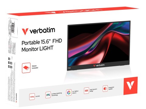 Verbatim Verbatim Portable 15.6" FHD Monitor LIGHT Przenośny monitor Czarny 39,6 cm (15.6") LCD 1920 x 1080 px