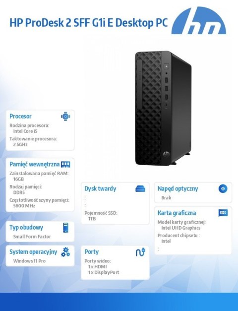 HP Inc. Komputer ProDesk 2 SFF G1i i5-14400 1TB/16GB/W11P B6ZC7ET