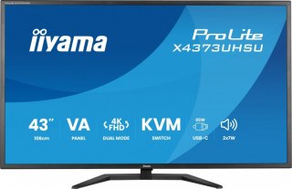 IIYAMA Monitor 43 cale X4373UHSU-B2 4K,VA,2xHDMI,DP,USBCdock (PD95W), 4000:1, USB HUB x4 (2x Type-A, 2x Type-C), KVM, 2 x 7W,450 