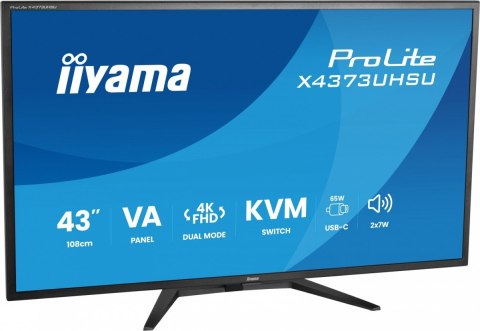 IIYAMA Monitor 43 cale X4373UHSU-B2 4K,VA,2xHDMI,DP,USBCdock (PD95W), 4000:1, USB HUB x4 (2x Type-A, 2x Type-C), KVM, 2 x 7W,450 