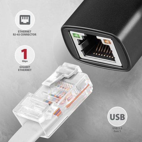 AXAGON ADE-ARC Karta sieciowa USB-C 5Gbps, port RJ-45 1Gbps, chipset Realtek RTL8153, automatyczna instalacja, Wake-on-LAN, kabel 15 cm