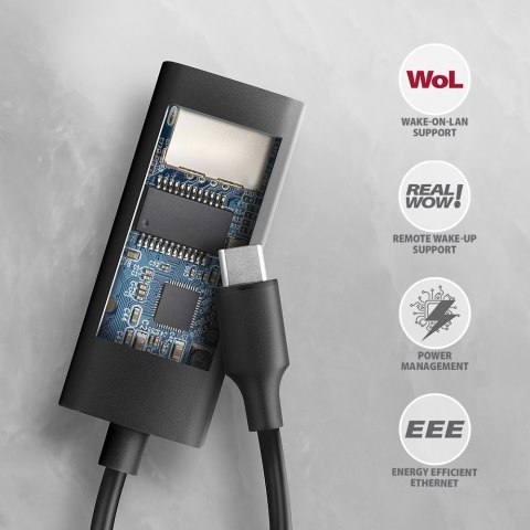 AXAGON ADE-ARC Karta sieciowa USB-C 5Gbps, port RJ-45 1Gbps, chipset Realtek RTL8153, automatyczna instalacja, Wake-on-LAN, kabel 15 cm