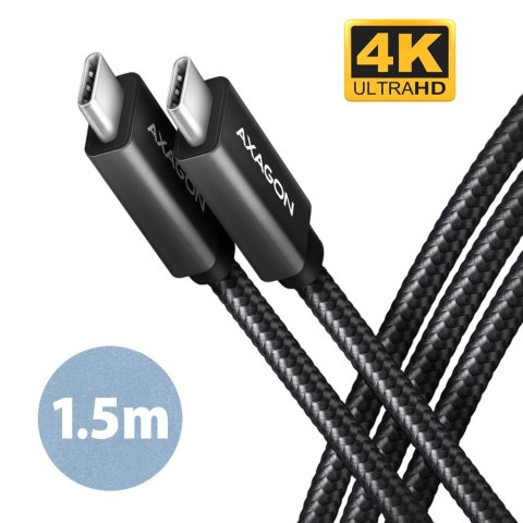 AXAGON BUCM32-CM15AB Kabel USB-C - USB-C 1,5 m, USB 20Gbps, ładowanie PD 100W/PPS/QC4+/AFC, wideo 4K/60Hz, E-Marker, aluminiowe wtyki, 