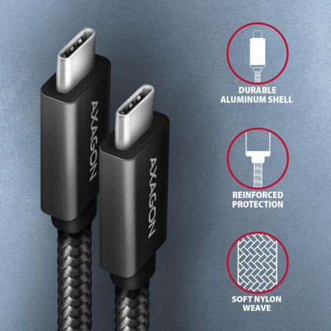 AXAGON BUCM32-CM15AB Kabel USB-C - USB-C 1,5 m, USB 20Gbps, ładowanie PD 100W/PPS/QC4+/AFC, wideo 4K/60Hz, E-Marker, aluminiowe wtyki, 