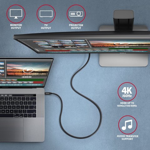 AXAGON BUCM32-CM15AB Kabel USB-C - USB-C 1,5 m, USB 20Gbps, ładowanie PD 100W/PPS/QC4+/AFC, wideo 4K/60Hz, E-Marker, aluminiowe wtyki, 