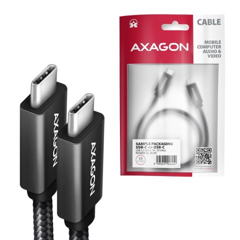 AXAGON BUCM32-CM15AB Kabel USB-C - USB-C 1,5 m, USB 20Gbps, ładowanie PD 100W/PPS/QC4+/AFC, wideo 4K/60Hz, E-Marker, aluminiowe wtyki, 