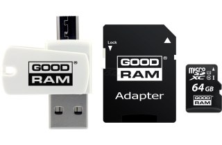 GoodRam Karta pamięci z adapterem i czytnikiem kart GoodRam All in one M1A4-0640R12 (64GB; Class 10; Adapter, Czytnik kart MicroSDHC, Ka