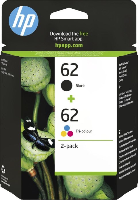 Hewlett-Packard Tusz HP zestaw HP 62, HP62=N9J71AE, zawiera czarny i kolor, C2P204A+C2P206AE