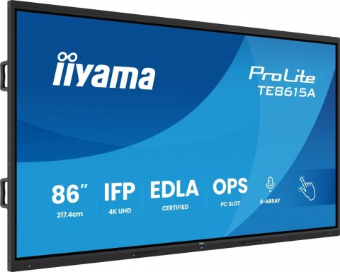 IIYAMA Monitor interaktywny 86 cali TE8615A-B2AG IPS,4K,40pkt,550cd,DeepContrast-IR+, HDMI x2,DP,USB-C, 2 x 20W, OPS Slot x1, 5xUSB,