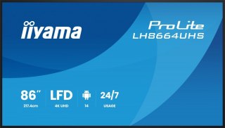 IIYAMA Monitor 86 cali LH8664UHS-B3AG 24/7,IPS,ANDROID 14,4K,2xHDMI,RJ45, 2xUSB,WiF,iUSB-C(DP-Alt),2x16W, iiSignage? (CMS), iiContro
