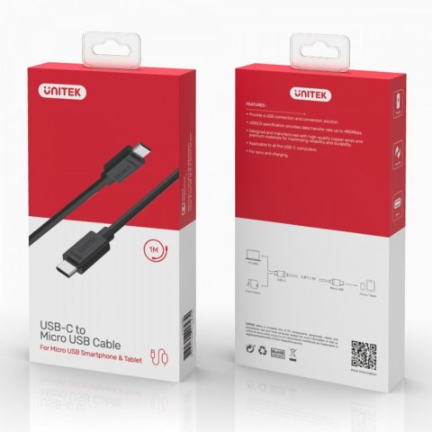 Unitek Kabel USB TYP-C DO microUSB 2.0; 1m; Y-C473BK