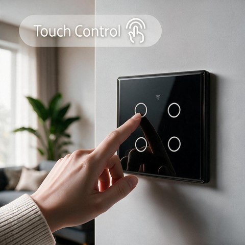 Qoltec Inteligentny dotykowy 4-kanałowy włącznik wyłącznik światła | Wi-Fi | Timer