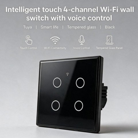 Qoltec Inteligentny dotykowy 4-kanałowy włącznik wyłącznik światła | Wi-Fi | Timer
