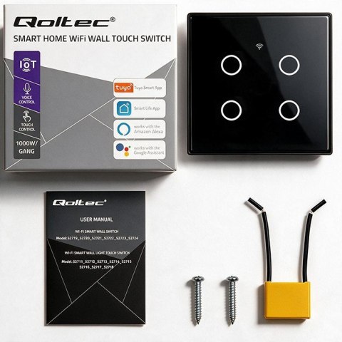 Qoltec Inteligentny dotykowy 4-kanałowy włącznik wyłącznik światła | Wi-Fi | Timer