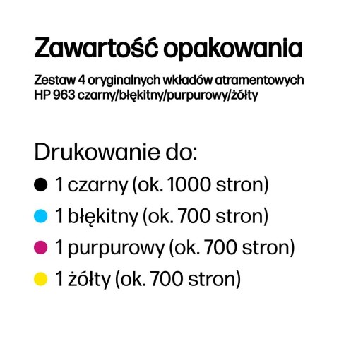 Hewlett-Packard HP Zestaw 4 oryginalnych wkładów atramentowych 963 czarny/błękitny/purpurowy/żółty