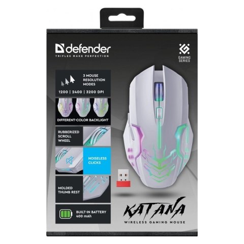 Defender Mysz gamingowa bezprzewodowa KATANA RF 3200DPI 7P Biała
