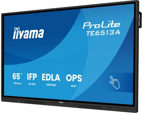 IIYAMA Monitor interaktywny 65 cali TE6513A-B2AG INFRARED,40pkt,IPS,4K,7H,500cd/m2, WiFi,USB, ANDROID 14, Google EDLA,2x20W, UCHWY