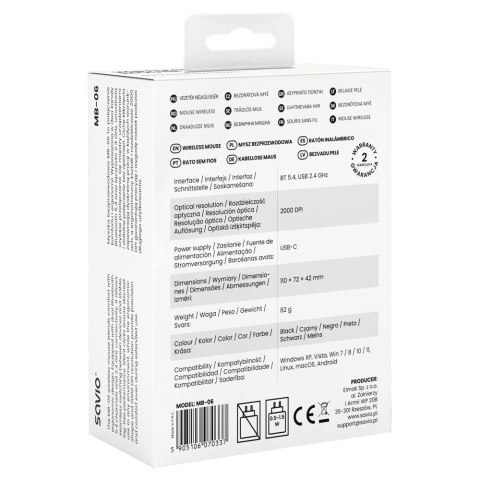 Savio Mysz bezprzewodowa MB-06 ergonomiczna 2.4 GHz