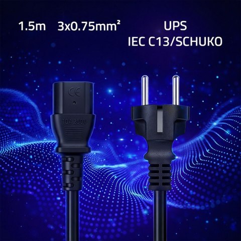 Qoltec Kabel zasilający SCHUKO CEE 7/7 (E/F) | IEC C13 | 3x0.75mm2 | Czysta miedź Cu | 1.5m