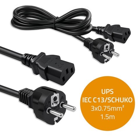 Qoltec Kabel zasilający SCHUKO CEE 7/7 (E/F) | IEC C13 | 3x0.75mm2 | Czysta miedź Cu | 1.5m