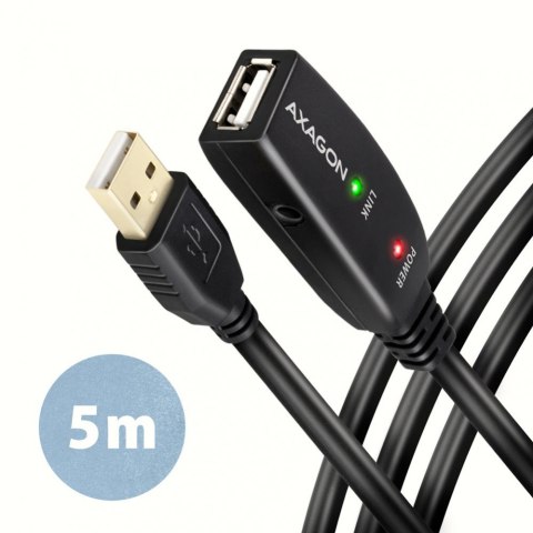 AXAGON ADR-205 Przedłużacz aktywny USB-A (wtyk) - USB-A (gniazdo) 5 m, USB 2.0, opcjonalne zasilanie 5V (jack), możliwość łączenia