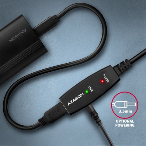 AXAGON ADR-205 Przedłużacz aktywny USB-A (wtyk) - USB-A (gniazdo) 5 m, USB 2.0, opcjonalne zasilanie 5V (jack), możliwość łączenia